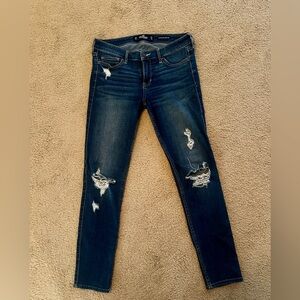 Hollister Dark Blue Distressed Skinny Jeans- low rise